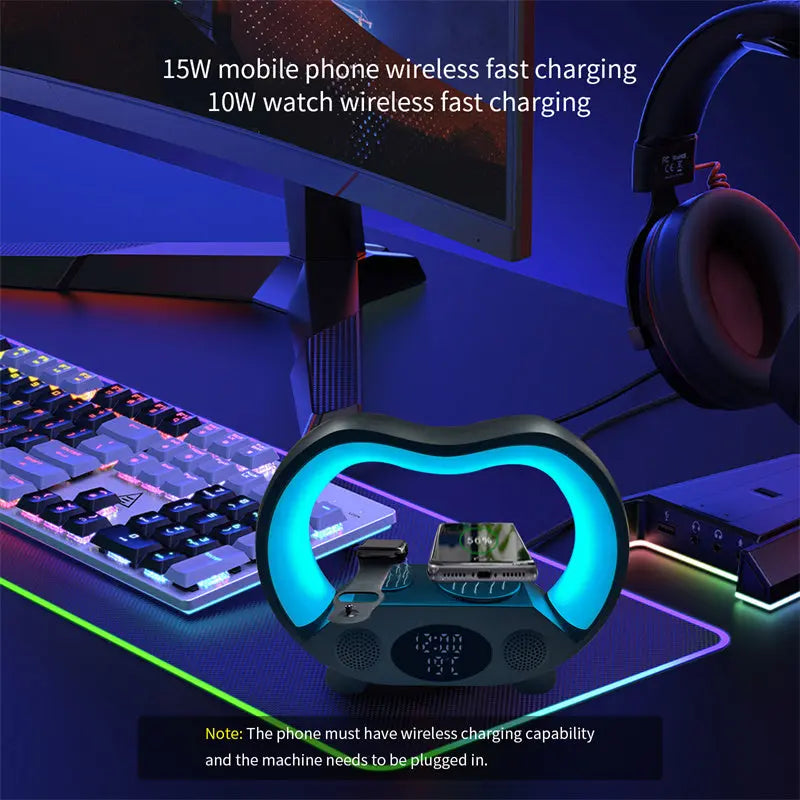 2024 New 6 In 1 Smart Remote Control Bluetooth-compatible Ambience Intelligent LED Table Lamp Multi-function Wireless Charger Night Light Bluetooth-compatible Speaker Minha loja