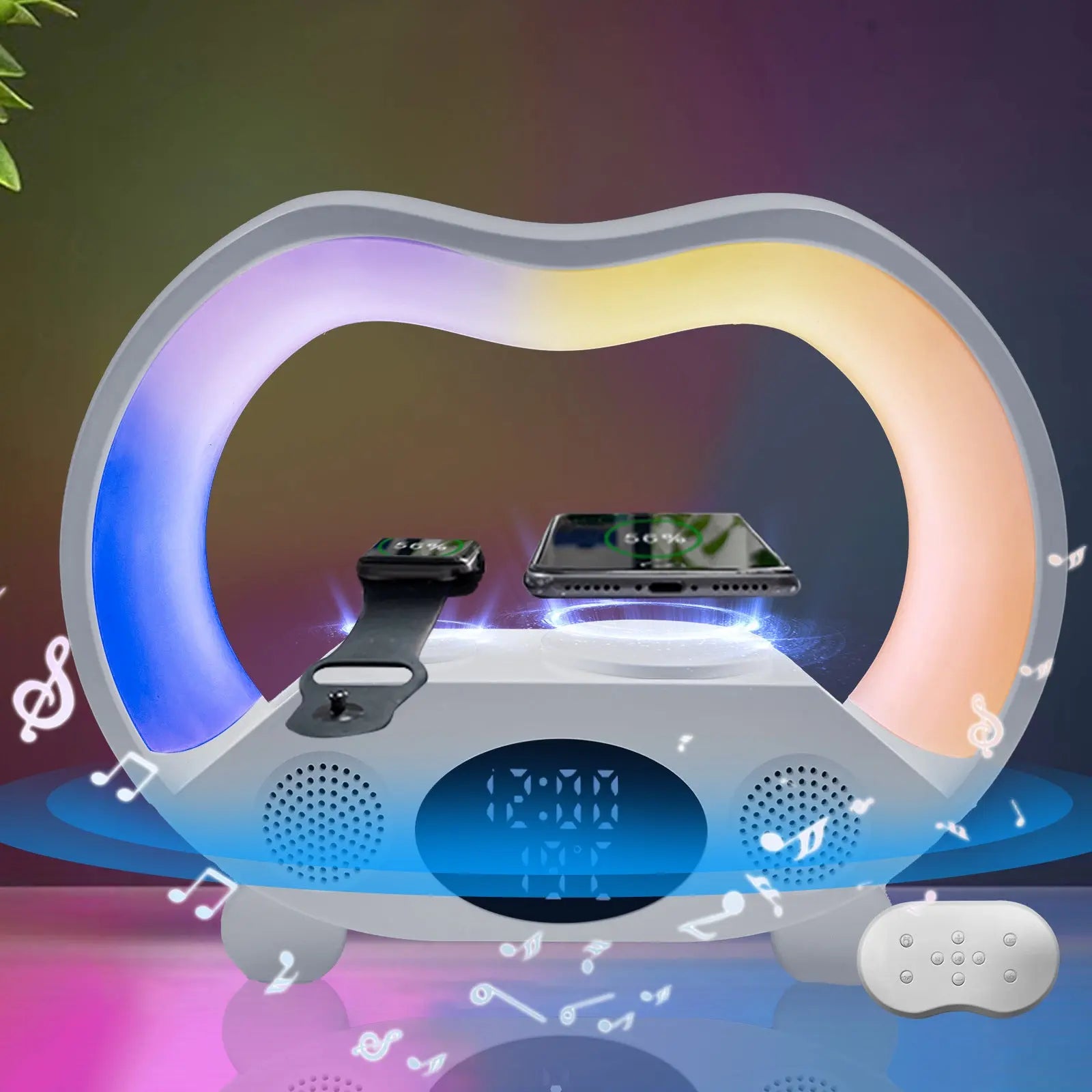 2024 New 6 In 1 Smart Remote Control Bluetooth-compatible Ambience Intelligent LED Table Lamp Multi-function Wireless Charger Night Light Bluetooth-compatible Speaker Minha loja