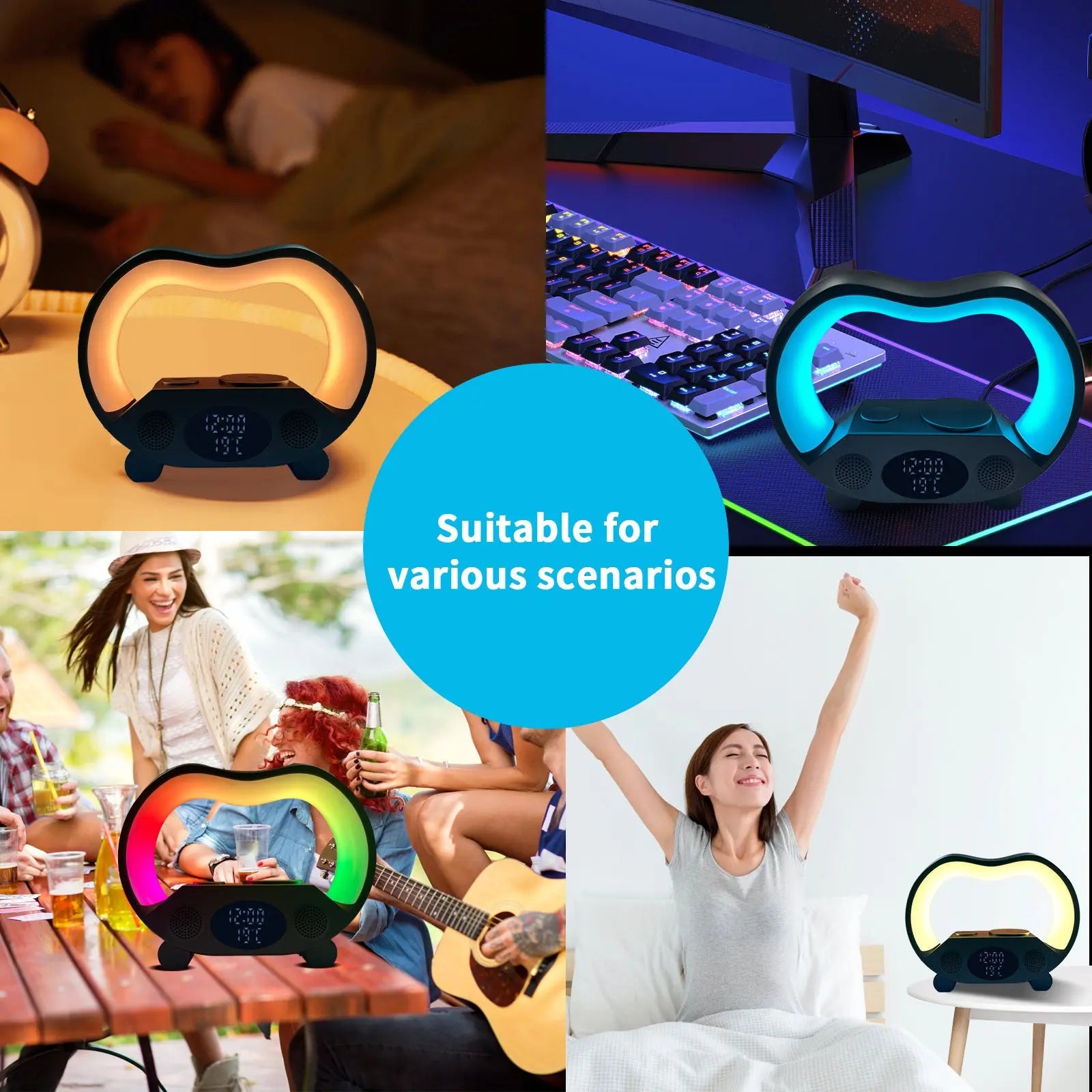 2024 New 6 In 1 Smart Remote Control Bluetooth-compatible Ambience Intelligent LED Table Lamp Multi-function Wireless Charger Night Light Bluetooth-compatible Speaker Minha loja